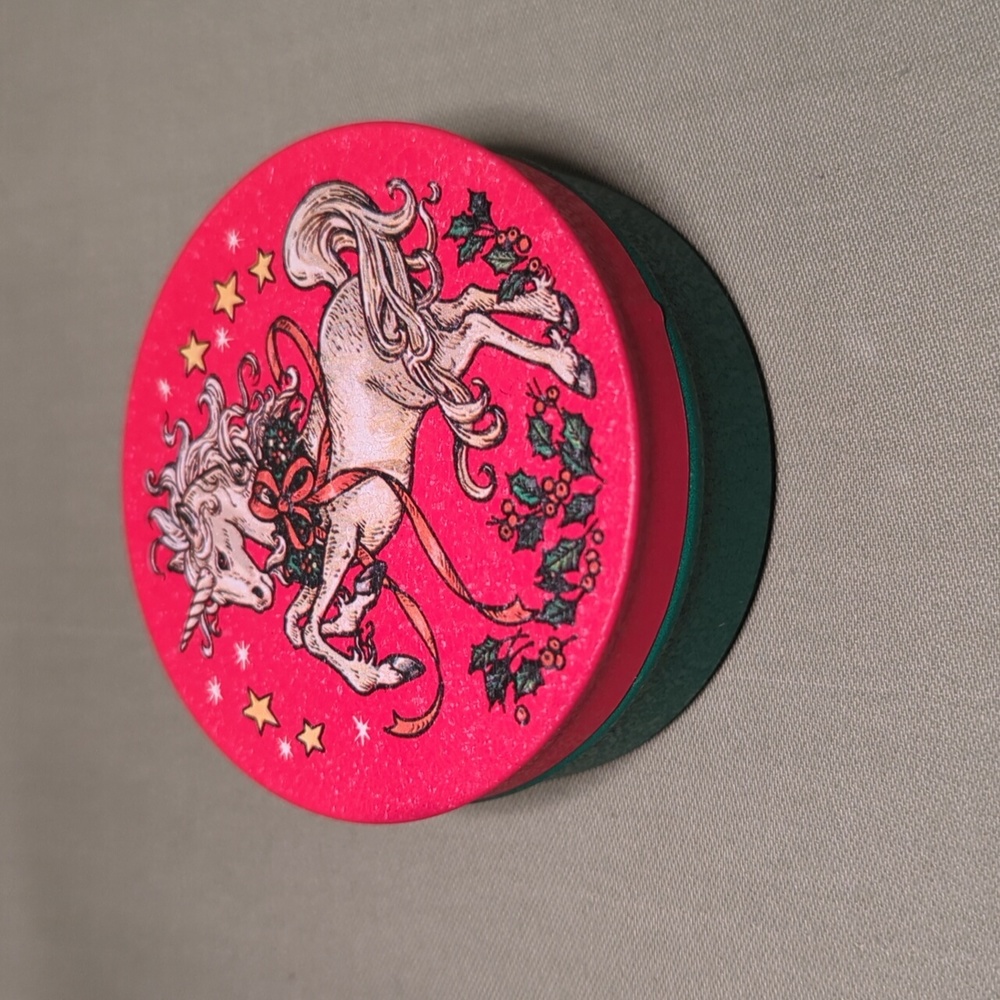 Vintage 80s Unicorn Holiday Tin